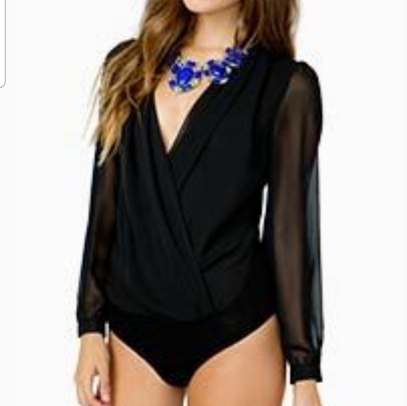 Tops - Black Chiffon Long sleeve bodysuit